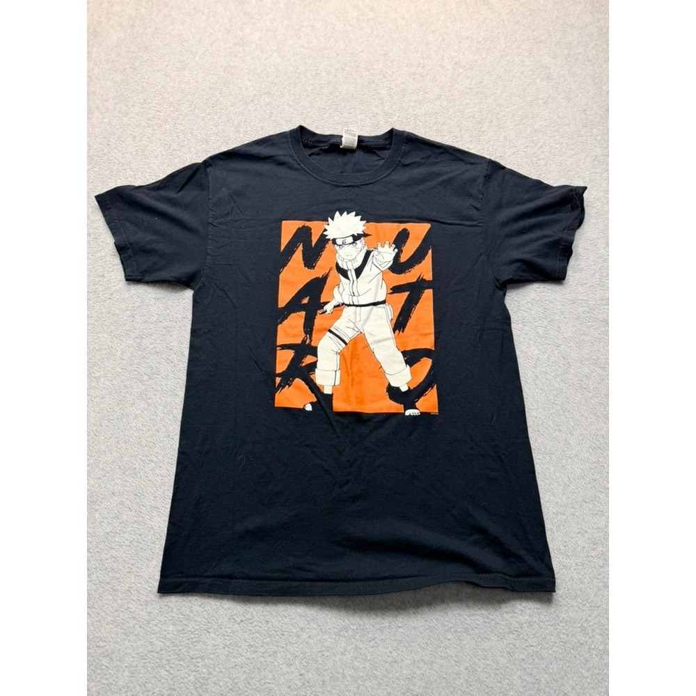 Naruto Uzumaki Graphic T-Shirt Mens Medium Black Orange Anime 2002 MK Fruit Loom